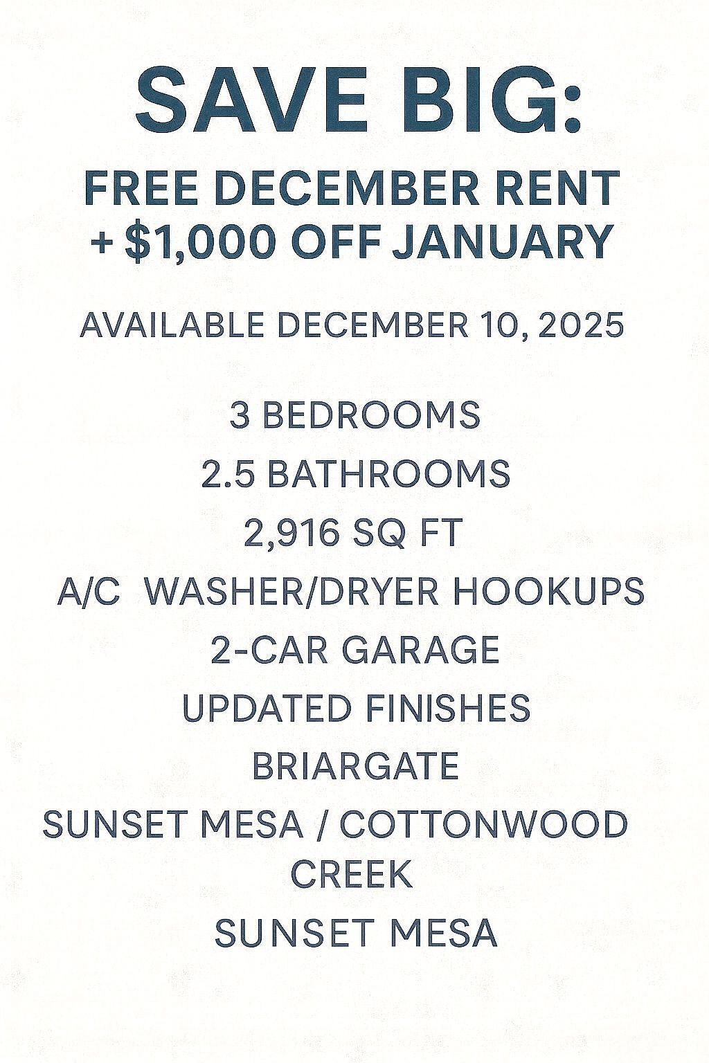 Save Big: Free December Rent + $1,000 Off January at This Updated Briargate Home property image