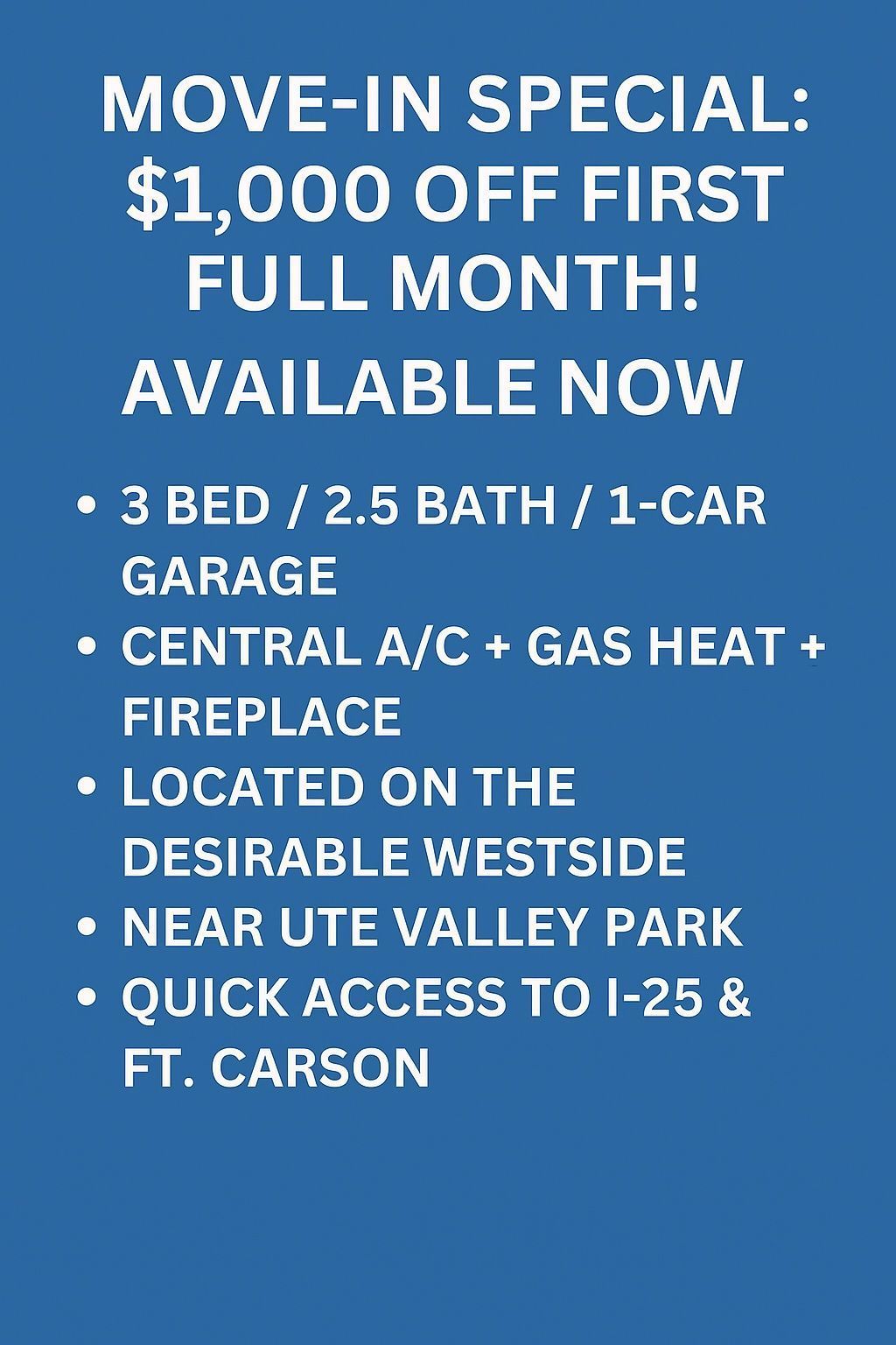 $1,000 Off First Full Month! Spacious 3-Bedroom Condo on Colorado Springs' Desirable Westside – Available Now property image